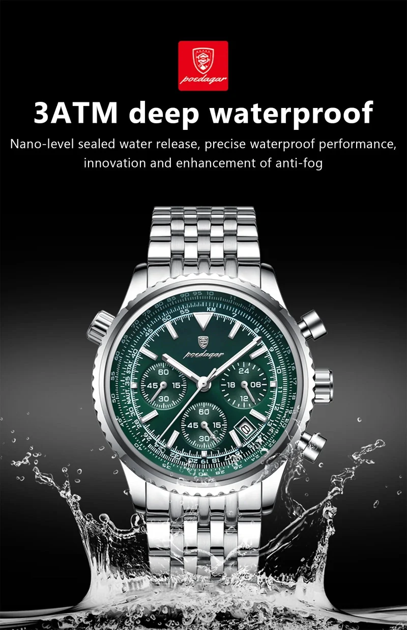 POEDAGAR Luxus Militäruhr für Männer Wasserdicht Leuchtend Datum Chronograph Mann Uhr Sport Quarz Edelstahl Herrenuhren