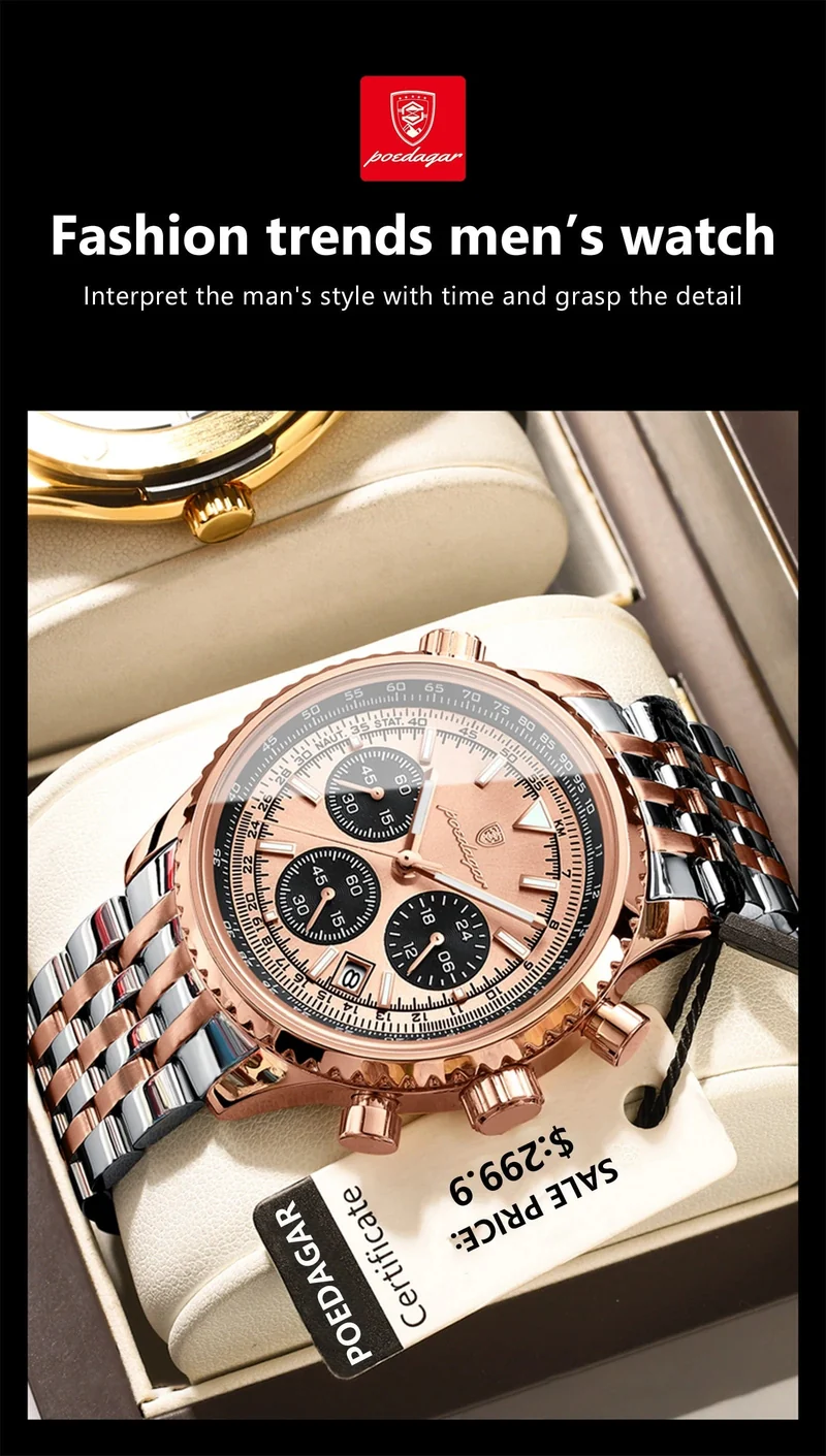 POEDAGAR Luxus Militäruhr für Männer Wasserdicht Leuchtend Datum Chronograph Mann Uhr Sport Quarz Edelstahl Herrenuhren
