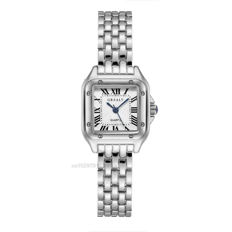 Damenmode Quadratische Uhren Goldlegierungsband 2024 Luxus Damen Quarz Armbanduhren Qualitäten Weibliche Römische Skala Uhr