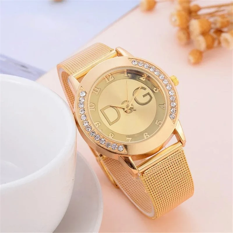 Luxus Marke frauen uhren Mit Diamanten Einfache Digitale Design Damen Quarzuhr Casual Gold Mesh Gürtel Frauen Uhr Strap