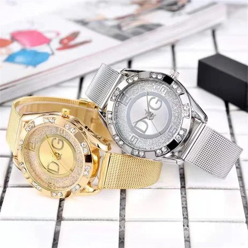 Luxus Marke frauen uhren Mit Diamanten Einfache Digitale Design Damen Quarzuhr Casual Gold Mesh Gürtel Frauen Uhr Strap