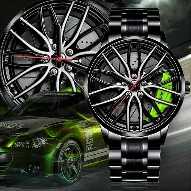 Mode Männer Sport Uhren 3d Auto Rad Edelstahl Band Armbanduhr herren Quarzuhr herren Uhren