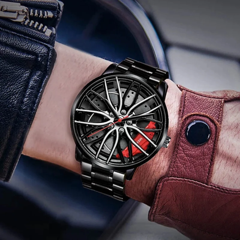Mode Männer Sport Uhren 3d Auto Rad Edelstahl Band Armbanduhr herren Quarzuhr herren Uhren