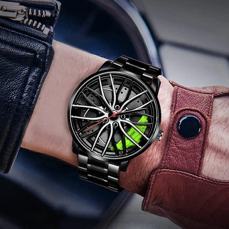 Mode Männer Sport Uhren 3d Auto Rad Edelstahl Band Armbanduhr herren Quarzuhr herren Uhren