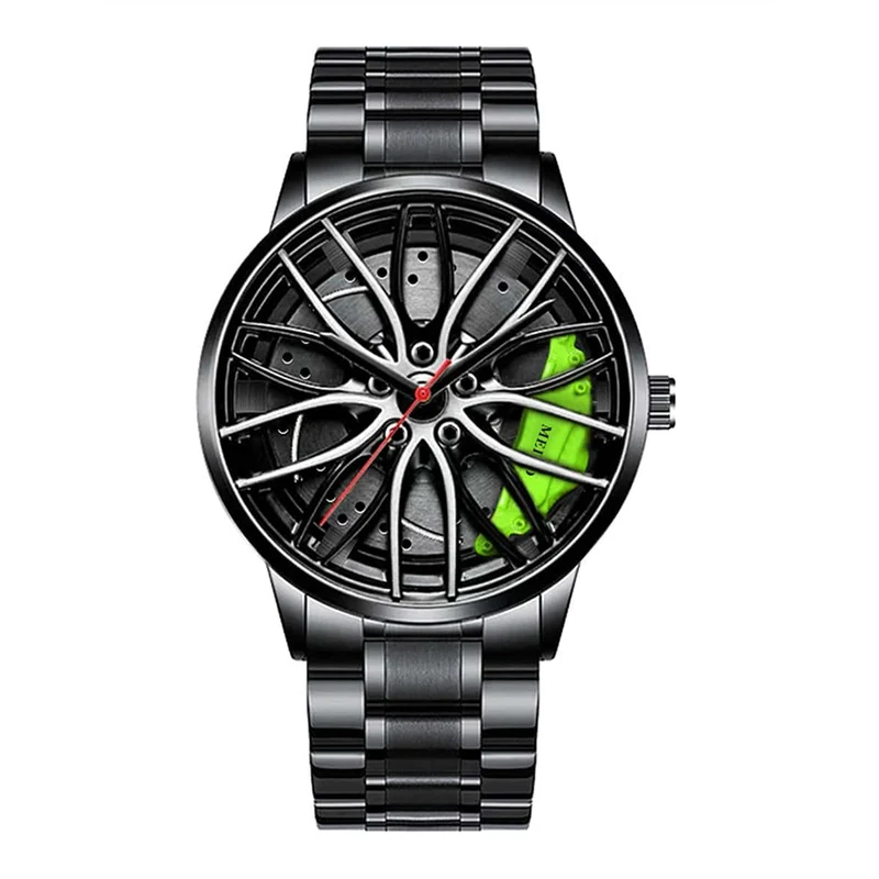 Mode Männer Sport Uhren 3d Auto Rad Edelstahl Band Armbanduhr herren Quarzuhr herren Uhren
