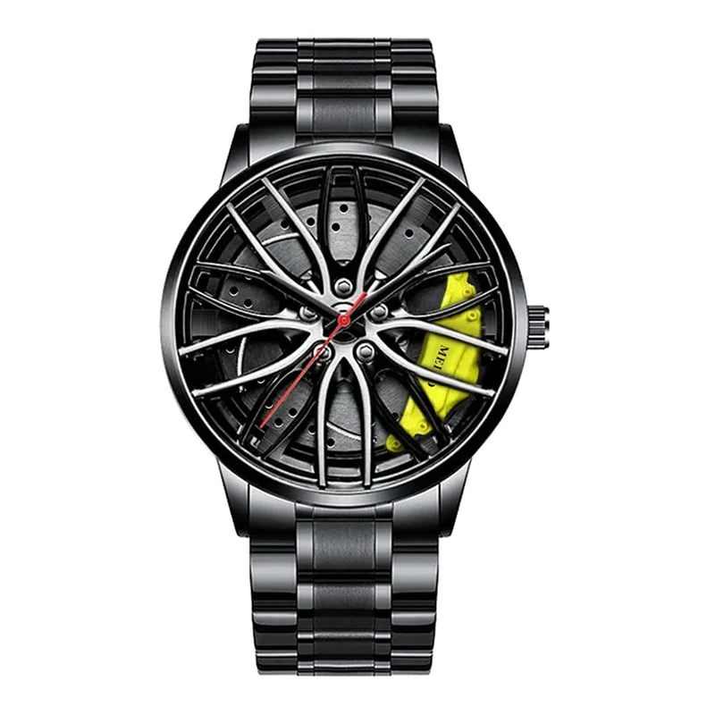 Mode Männer Sport Uhren 3d Auto Rad Edelstahl Band Armbanduhr herren Quarzuhr herren Uhren
