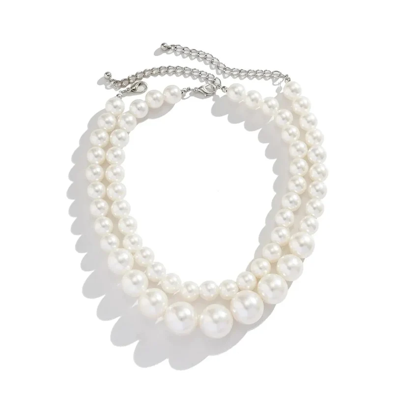 2 Teile/satz Übertrieben Große Imitation Perle Schlüsselbein Kette Halskette für Frauen Mi Braut Goth Perlen Halsband Grunge Schmuck Steampunk