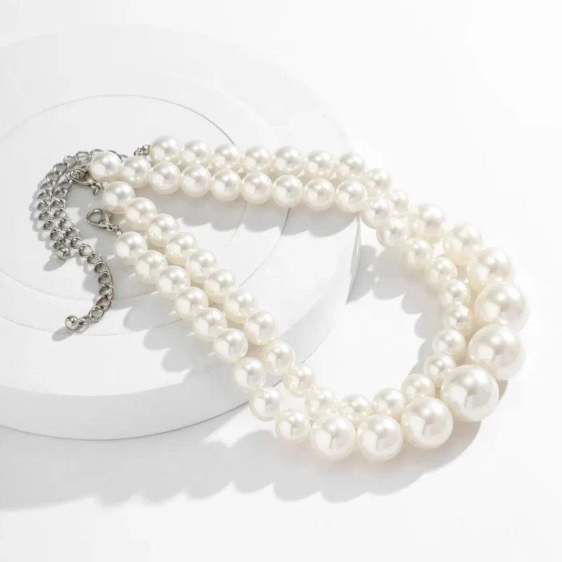 2 Teile/satz Übertrieben Große Imitation Perle Schlüsselbein Kette Halskette für Frauen Mi Braut Goth Perlen Halsband Grunge Schmuck Steampunk