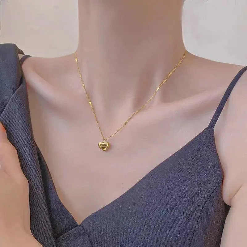 Trendy Einfache Gold Farbe Herz Anhänger Colliers Halskette für Frauen Temperament Liebesbrief Dünne Schlüsselbein Kette Schmuck Geschenk