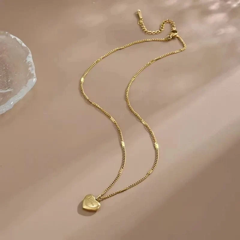 Trendy Einfache Gold Farbe Herz Anhänger Colliers Halskette für Frauen Temperament Liebesbrief Dünne Schlüsselbein Kette Schmuck Geschenk