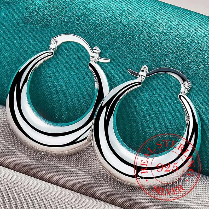 Kreis Glatte U-Form Große Creolen für Frauen 925 Sterling Silber Creolen Weiblichen Schmuck Geschenk aretes de mujer