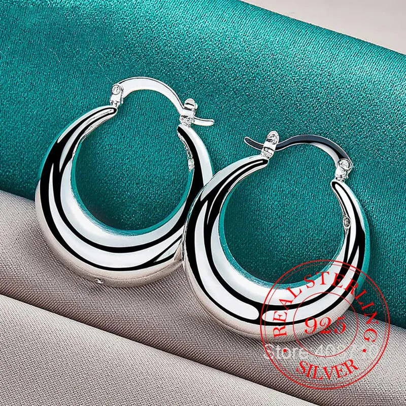 Kreis Glatte U-Form Große Creolen für Frauen 925 Sterling Silber Creolen Weiblichen Schmuck Geschenk aretes de mujer