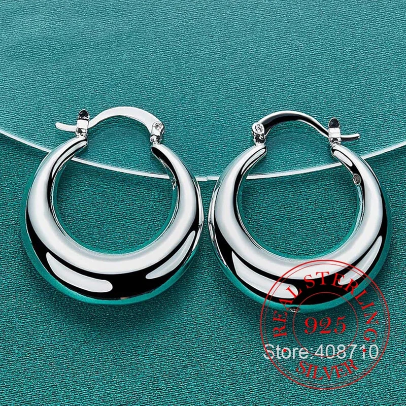 Kreis Glatte U-Form Große Creolen für Frauen 925 Sterling Silber Creolen Weiblichen Schmuck Geschenk aretes de mujer