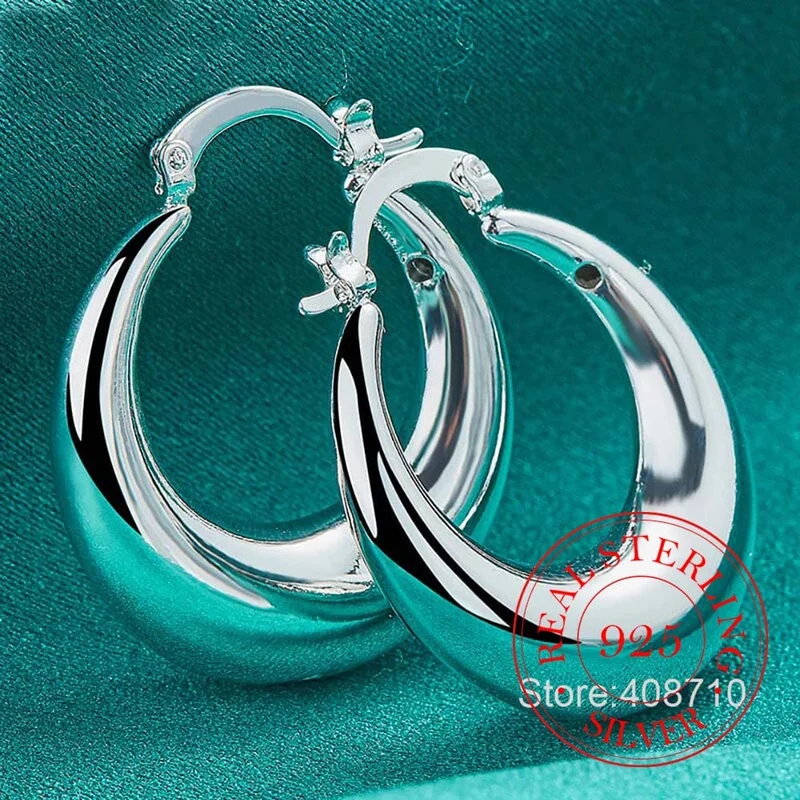 Kreis Glatte U-Form Große Creolen für Frauen 925 Sterling Silber Creolen Weiblichen Schmuck Geschenk aretes de mujer