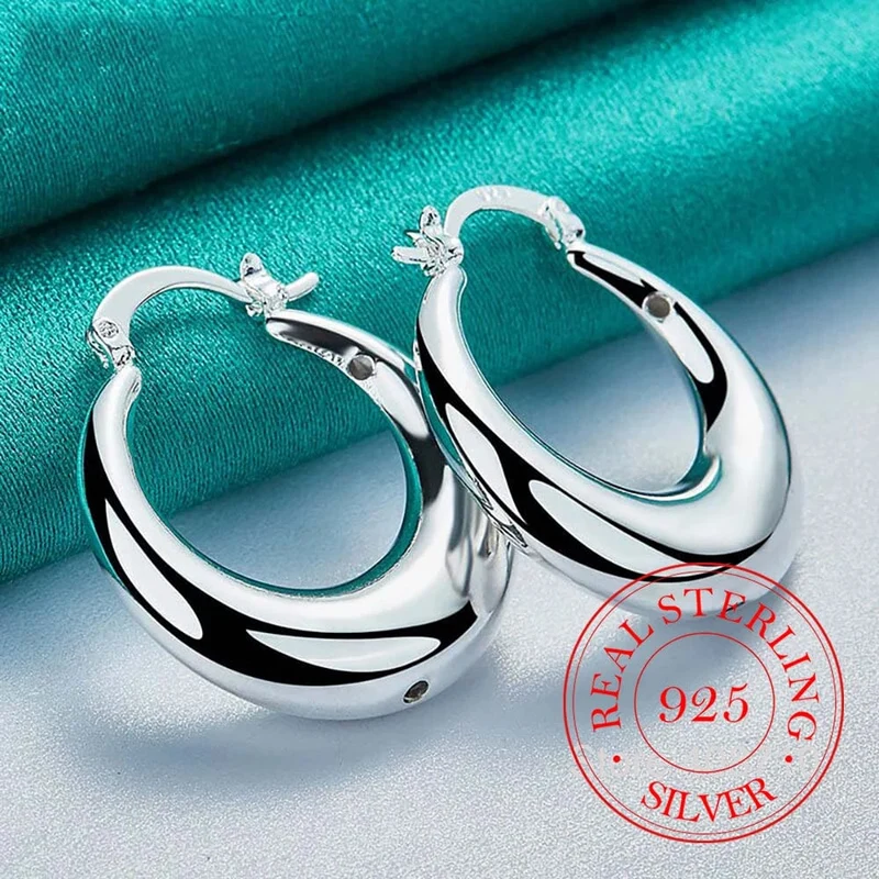 Kreis Glatte U-Form Große Creolen für Frauen 925 Sterling Silber Creolen Weiblichen Schmuck Geschenk aretes de mujer