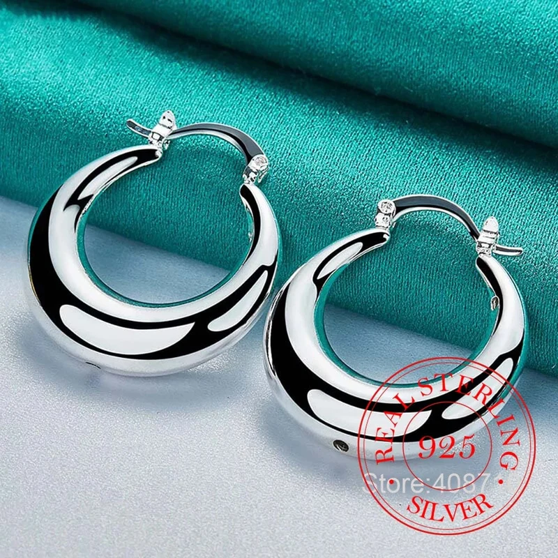 Kreis Glatte U-Form Große Creolen für Frauen 925 Sterling Silber Creolen Weiblichen Schmuck Geschenk aretes de mujer