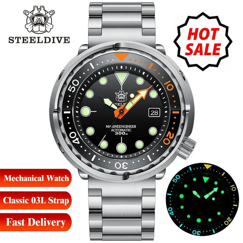 STEELDIVE SD1975C Klassische mechanische Uhr für Männer, mehrfarbig, leuchtend, 30 Bar, wasserdicht, NH35-Uhrwerk, Taucher-Thunfisch-Saphirspiegel
