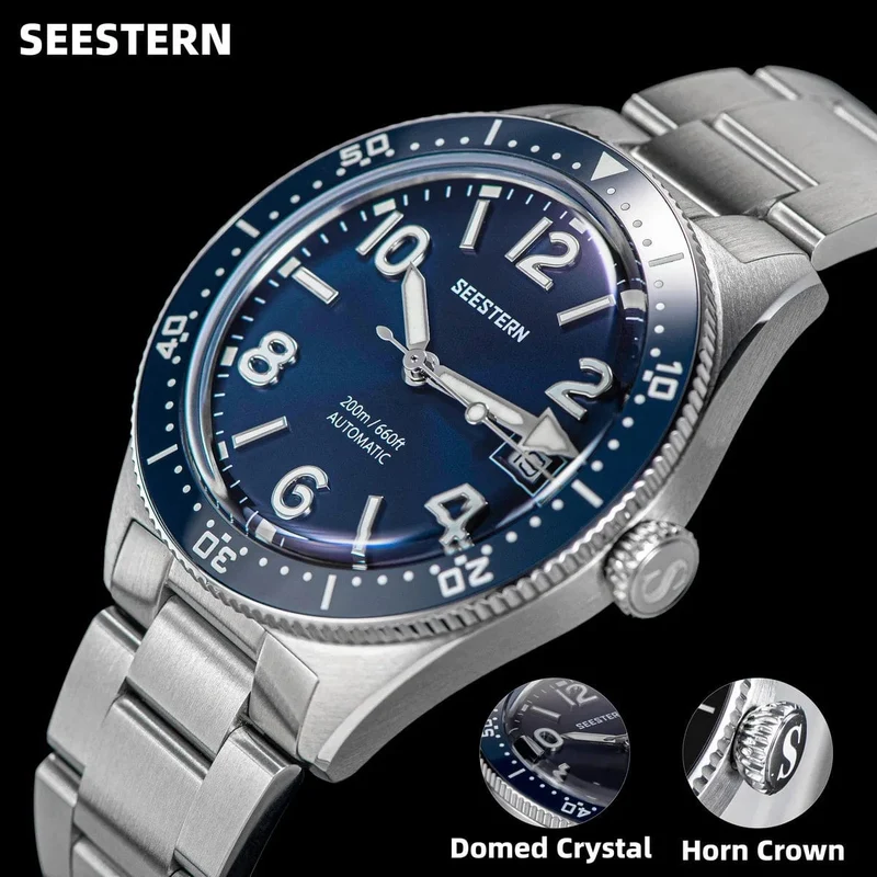 SEESTERN Taucheruhr für Herren, automatische mechanische Armbanduhren, Seagul ST2130-Uhrwerk, 20 bar wasserdicht, leuchtendes gewölbtes Glas