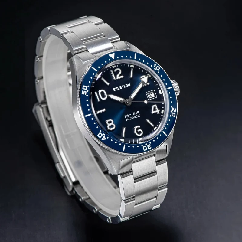 SEESTERN Taucheruhr für Herren, automatische mechanische Armbanduhren, Seagul ST2130-Uhrwerk, 20 bar wasserdicht, leuchtendes gewölbtes Glas