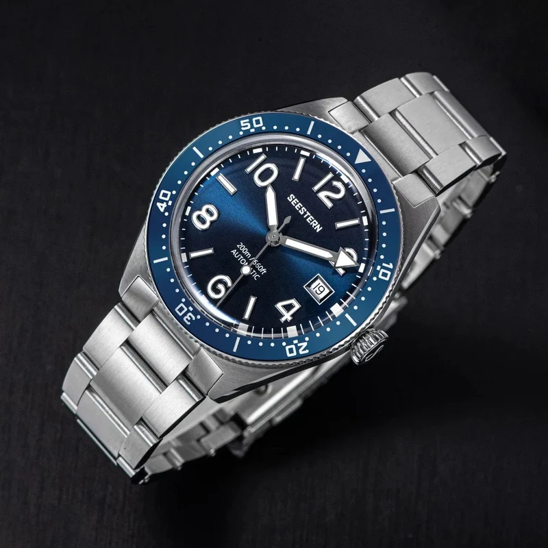 SEESTERN Taucheruhr für Herren, automatische mechanische Armbanduhren, Seagul ST2130-Uhrwerk, 20 bar wasserdicht, leuchtendes gewölbtes Glas