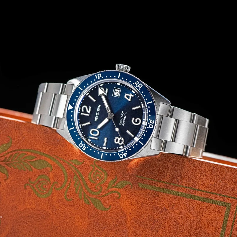 SEESTERN Taucheruhr für Herren, automatische mechanische Armbanduhren, Seagul ST2130-Uhrwerk, 20 bar wasserdicht, leuchtendes gewölbtes Glas