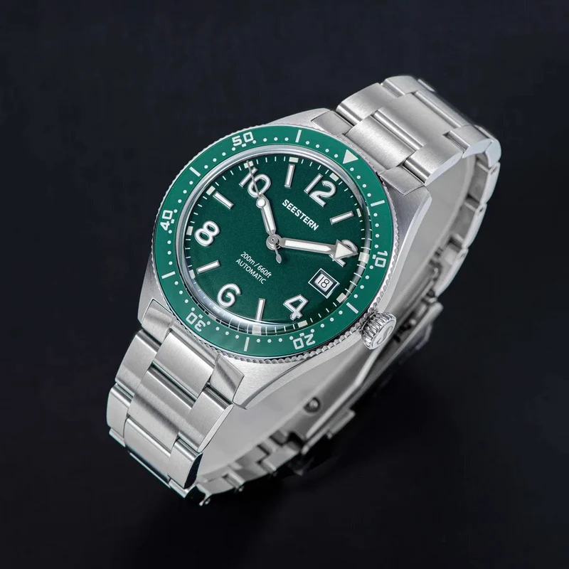 SEESTERN Taucheruhr für Herren, automatische mechanische Armbanduhren, Seagul ST2130-Uhrwerk, 20 bar wasserdicht, leuchtendes gewölbtes Glas