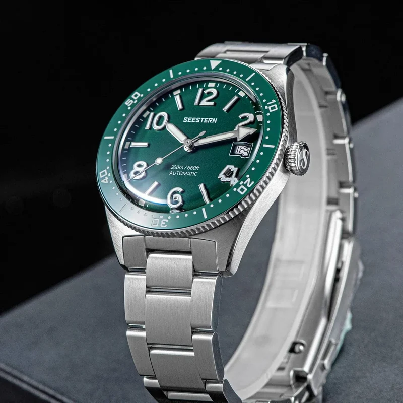 SEESTERN Taucheruhr für Herren, automatische mechanische Armbanduhren, Seagul ST2130-Uhrwerk, 20 bar wasserdicht, leuchtendes gewölbtes Glas
