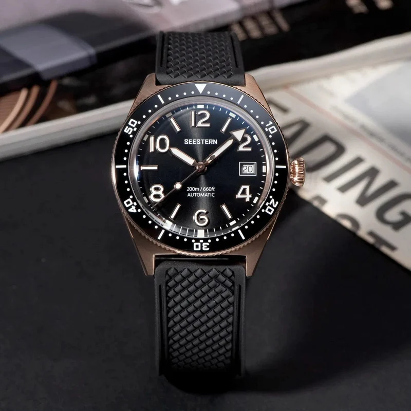 SEESTERN Taucheruhr für Herren, automatische mechanische Armbanduhren, Seagul ST2130-Uhrwerk, 20 bar wasserdicht, leuchtendes gewölbtes Glas
