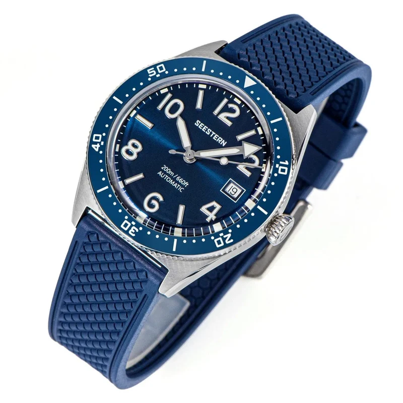 SEESTERN Taucheruhr für Herren, automatische mechanische Armbanduhren, Seagul ST2130-Uhrwerk, 20 bar wasserdicht, leuchtendes gewölbtes Glas