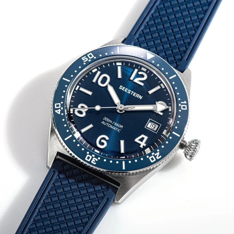 SEESTERN Taucheruhr für Herren, automatische mechanische Armbanduhren, Seagul ST2130-Uhrwerk, 20 bar wasserdicht, leuchtendes gewölbtes Glas