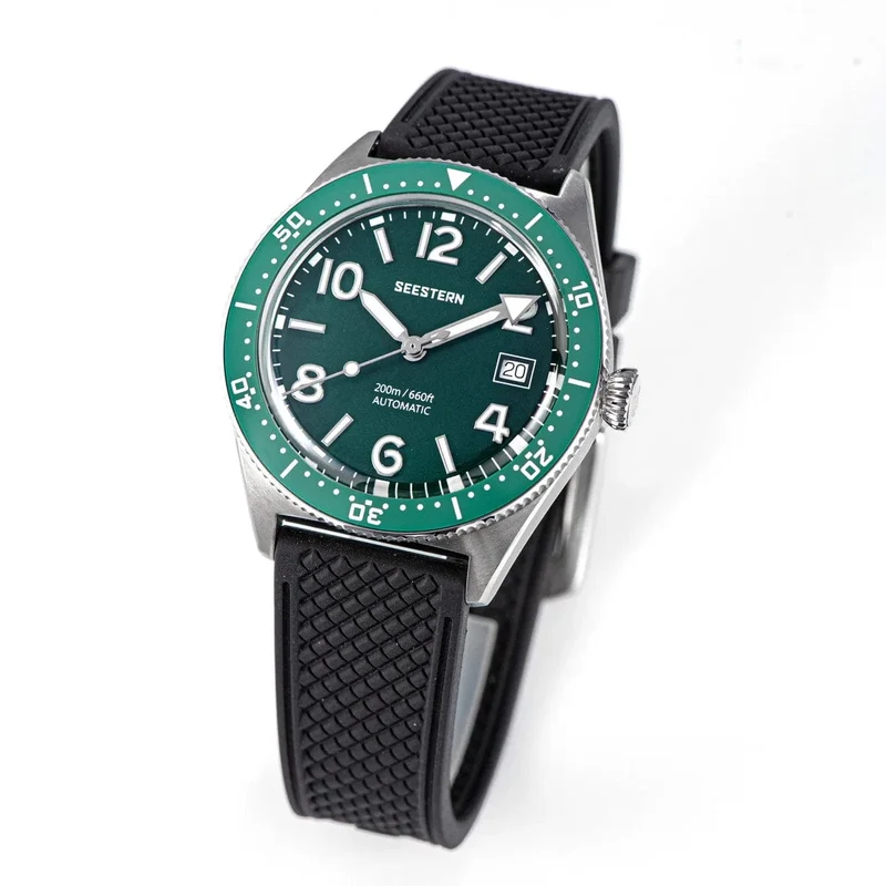 SEESTERN Taucheruhr für Herren, automatische mechanische Armbanduhren, Seagul ST2130-Uhrwerk, 20 bar wasserdicht, leuchtendes gewölbtes Glas