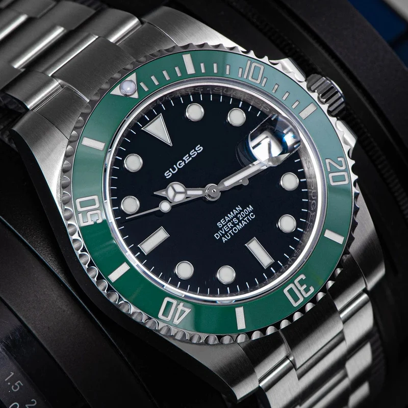 Sugess Diver Water Herrenuhr Ghost Luxus automatische mechanische Uhren Nh35 Uhrwerk Keramiklünette 20ATM Leuchtkalender