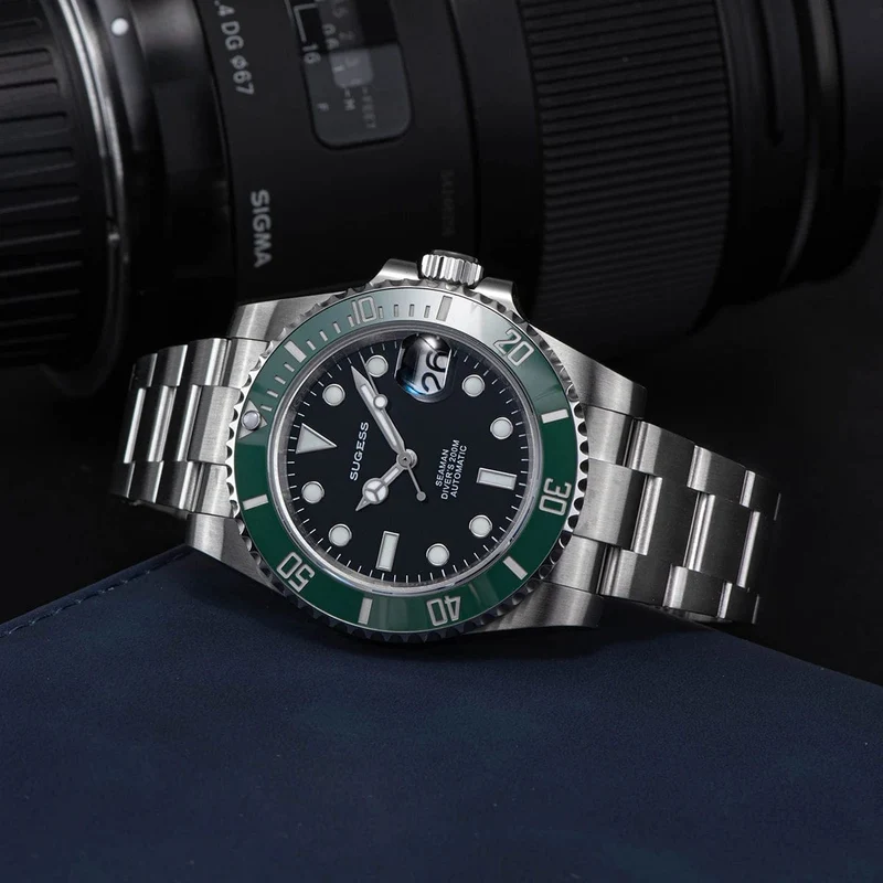 Sugess Diver Water Herrenuhr Ghost Luxus automatische mechanische Uhren Nh35 Uhrwerk Keramiklünette 20ATM Leuchtkalender