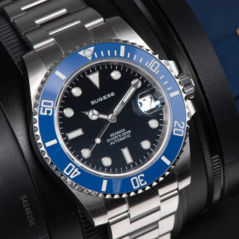 Sugess Diver Water Herrenuhr Ghost Luxus automatische mechanische Uhren Nh35 Uhrwerk Keramiklünette 20ATM Leuchtkalender