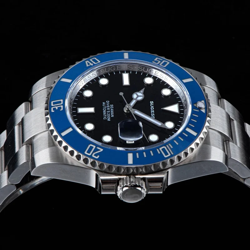 Sugess Diver Water Herrenuhr Ghost Luxus automatische mechanische Uhren Nh35 Uhrwerk Keramiklünette 20ATM Leuchtkalender