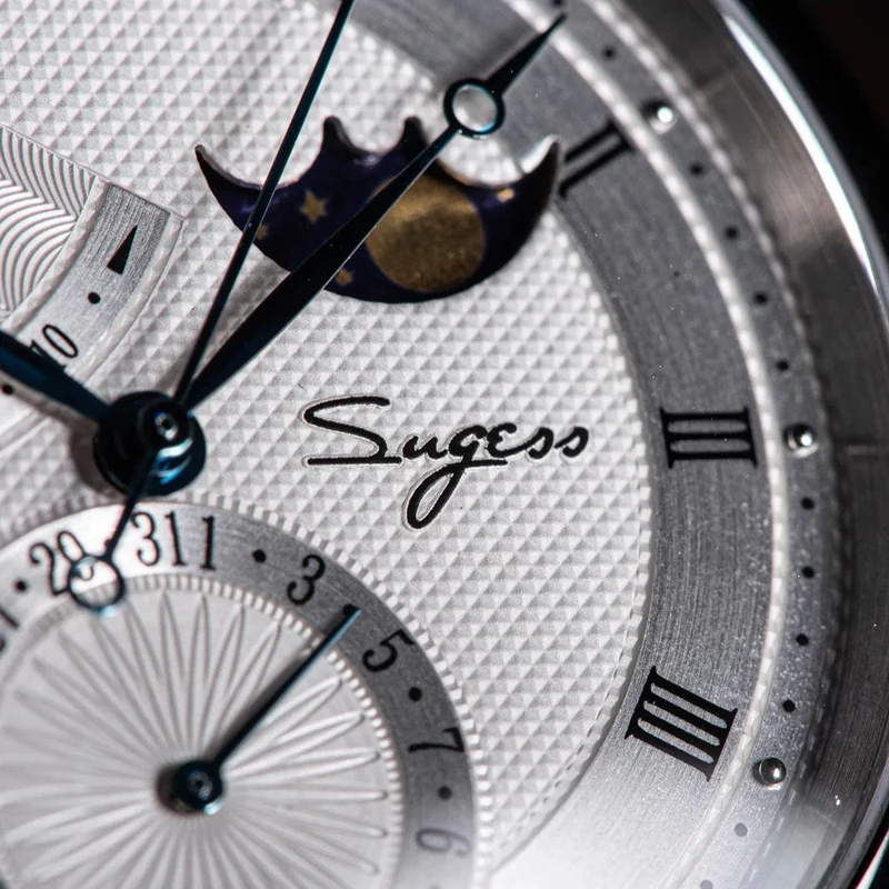 2023 Sugess Herrenuhr, automatisch, mechanisch, Mondphase, Armbanduhr, Gangreserve, Saphir, wasserdicht, Tianjin-Uhrwerk