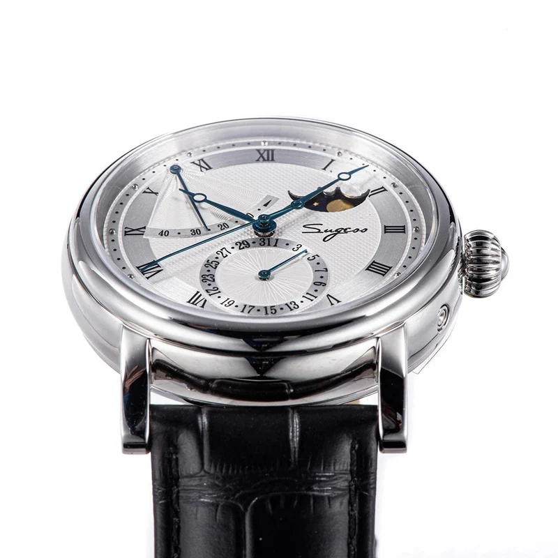 2023 Sugess Herrenuhr, automatisch, mechanisch, Mondphase, Armbanduhr, Gangreserve, Saphir, wasserdicht, Tianjin-Uhrwerk