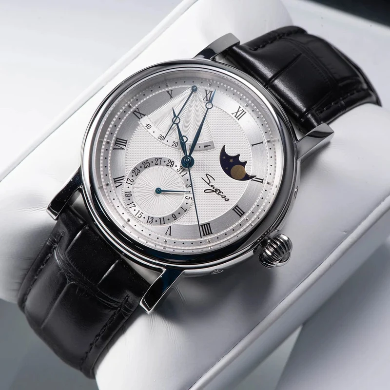 2023 Sugess Herrenuhr, automatisch, mechanisch, Mondphase, Armbanduhr, Gangreserve, Saphir, wasserdicht, Tianjin-Uhrwerk