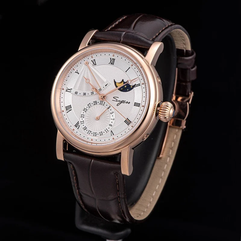 2023 Sugess Herrenuhr, automatisch, mechanisch, Mondphase, Armbanduhr, Gangreserve, Saphir, wasserdicht, Tianjin-Uhrwerk