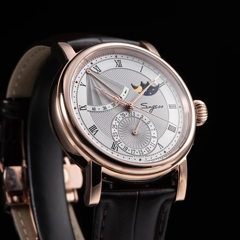 2023 Sugess Herrenuhr, automatisch, mechanisch, Mondphase, Armbanduhr, Gangreserve, Saphir, wasserdicht, Tianjin-Uhrwerk