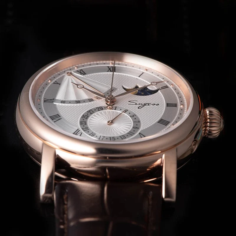2023 Sugess Herrenuhr, automatisch, mechanisch, Mondphase, Armbanduhr, Gangreserve, Saphir, wasserdicht, Tianjin-Uhrwerk
