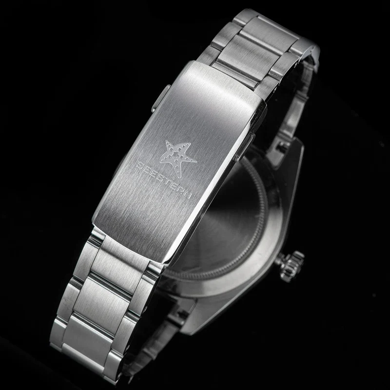 SEESTERN GMT-Uhr für Herren, Retro, NH34, Automatikwerk, mechanische Armbanduhr, gewölbtes Saphirglas, AR-Beschichtung, Micro-Faltschließe