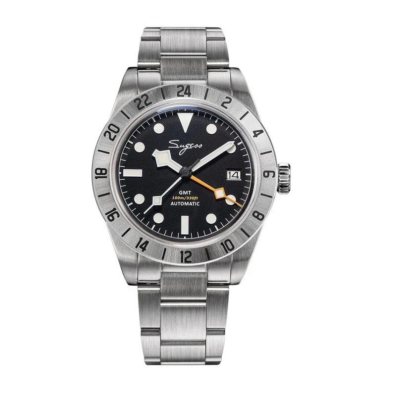 SEESTERN GMT-Uhr für Herren, Retro, NH34, Automatikwerk, mechanische Armbanduhr, gewölbtes Saphirglas, AR-Beschichtung, Micro-Faltschließe