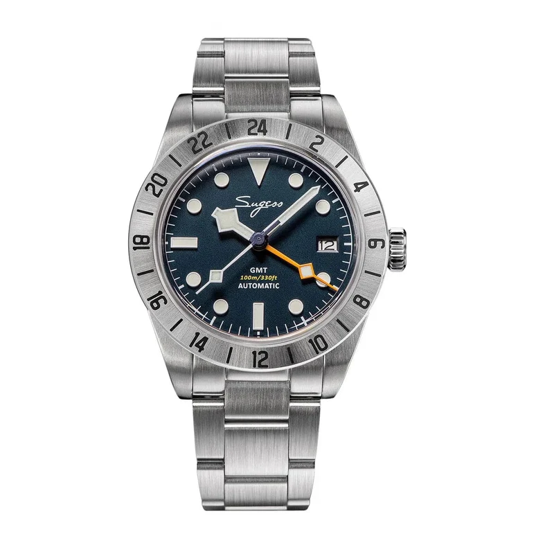SEESTERN GMT-Uhr für Herren, Retro, NH34, Automatikwerk, mechanische Armbanduhr, gewölbtes Saphirglas, AR-Beschichtung, Micro-Faltschließe
