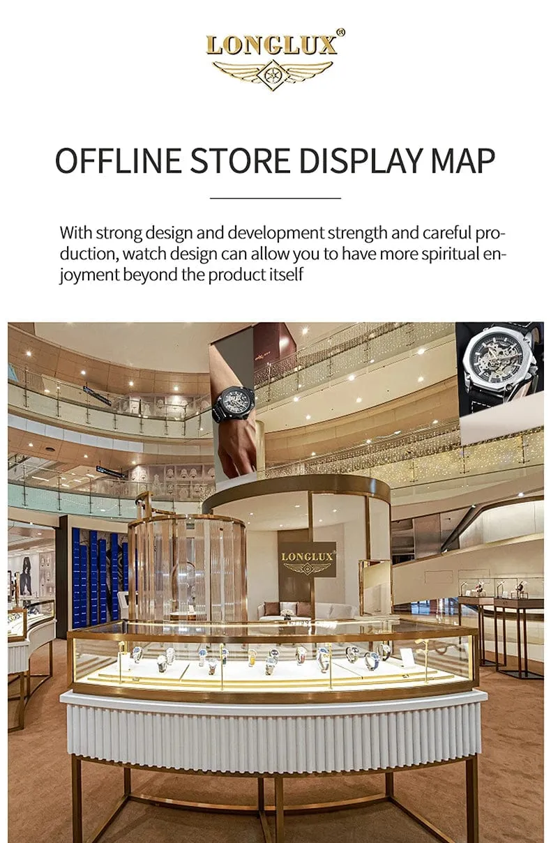 Mann uhr automatische bewegung cool großhandel automatische uhr luxus skelett wasserdicht leder LONGLUX mechanische armbanduhren