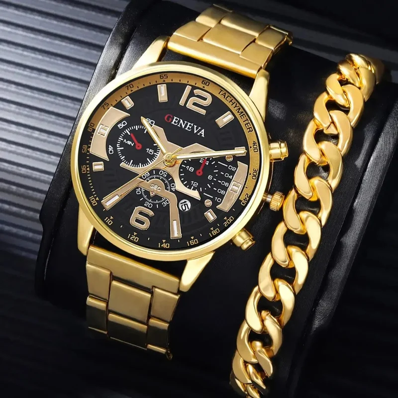 1 Stück Herren Casual Business Trend Roman Day Digitale Stahlband Quarzuhr 1 Stück Luxus Legierung Armband Geburtstag Weihnachtsgeschenk Set