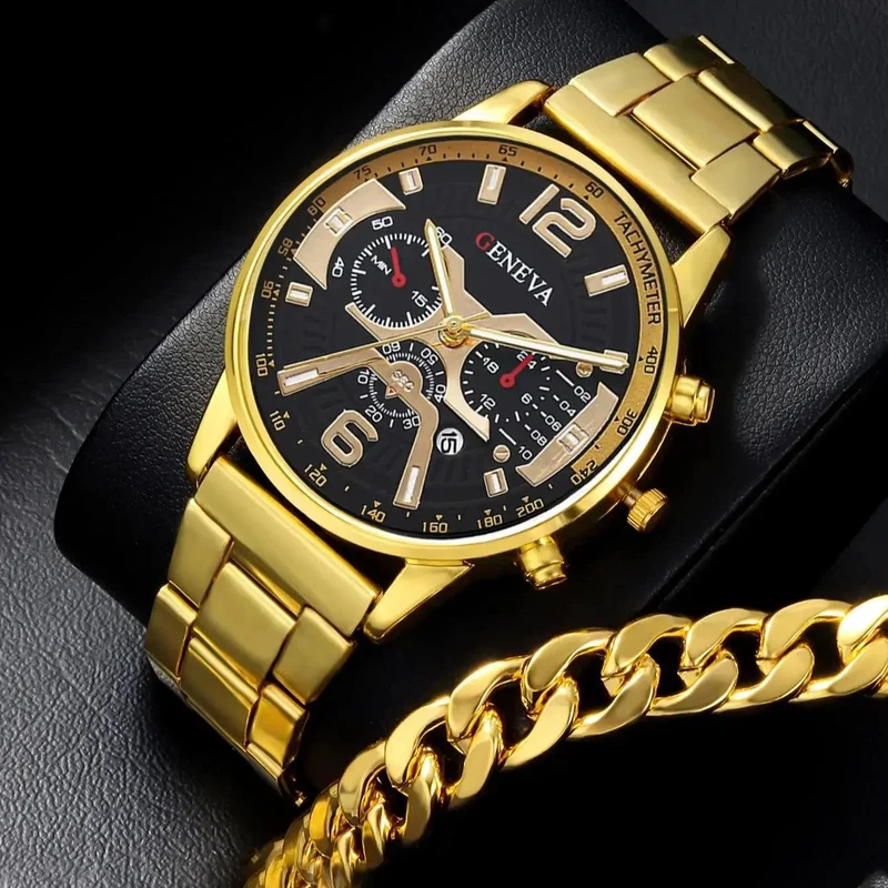 1 Stück Herren Casual Business Trend Roman Day Digitale Stahlband Quarzuhr 1 Stück Luxus Legierung Armband Geburtstag Weihnachtsgeschenk Set