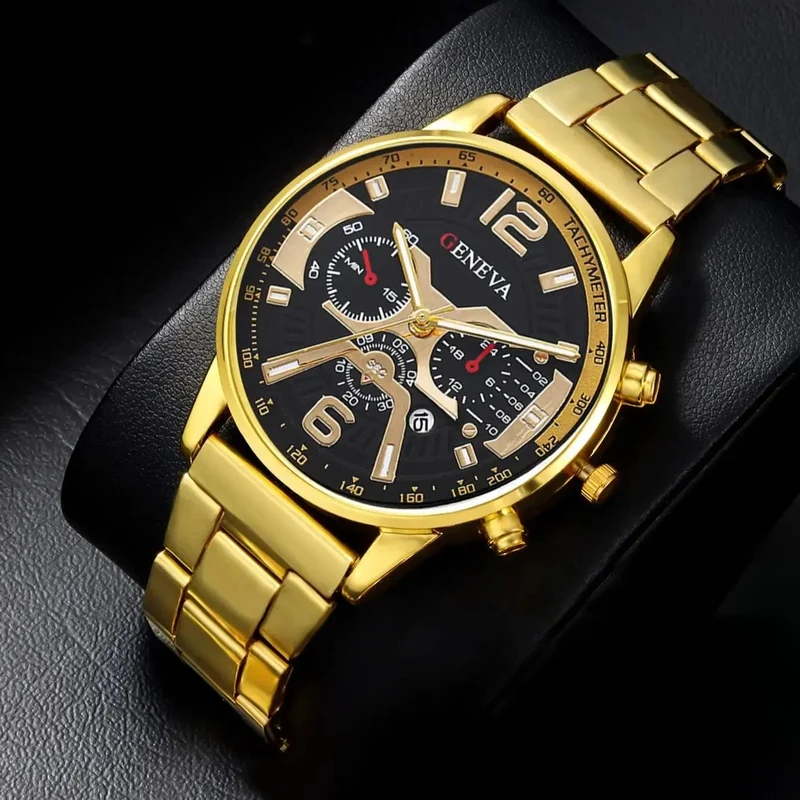 1 Stück Herren Casual Business Trend Roman Day Digitale Stahlband Quarzuhr 1 Stück Luxus Legierung Armband Geburtstag Weihnachtsgeschenk Set
