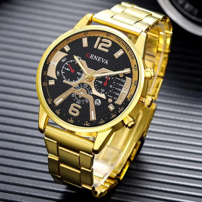 1 Stück Herren Casual Business Trend Roman Day Digitale Stahlband Quarzuhr 1 Stück Luxus Legierung Armband Geburtstag Weihnachtsgeschenk Set