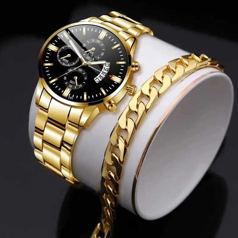 1 Stück Herren Casual Business Trend Roman Day Digitale Stahlband Quarzuhr 1 Stück Luxus Legierung Armband Geburtstag Weihnachtsgeschenk Set